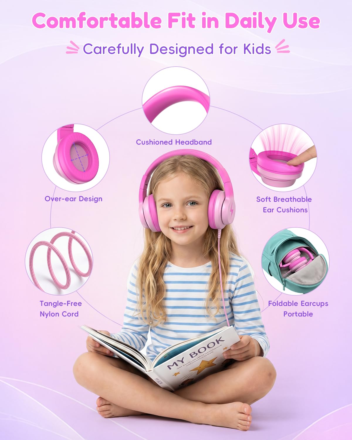 Candy Bila USB-C kids headphones rose pink compatible with iPad tablets and Type-C devices