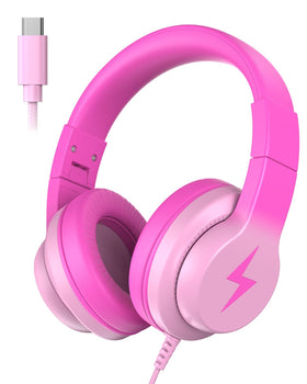 Candy Bila wired USB-C kids headphones rose pink folded for travel