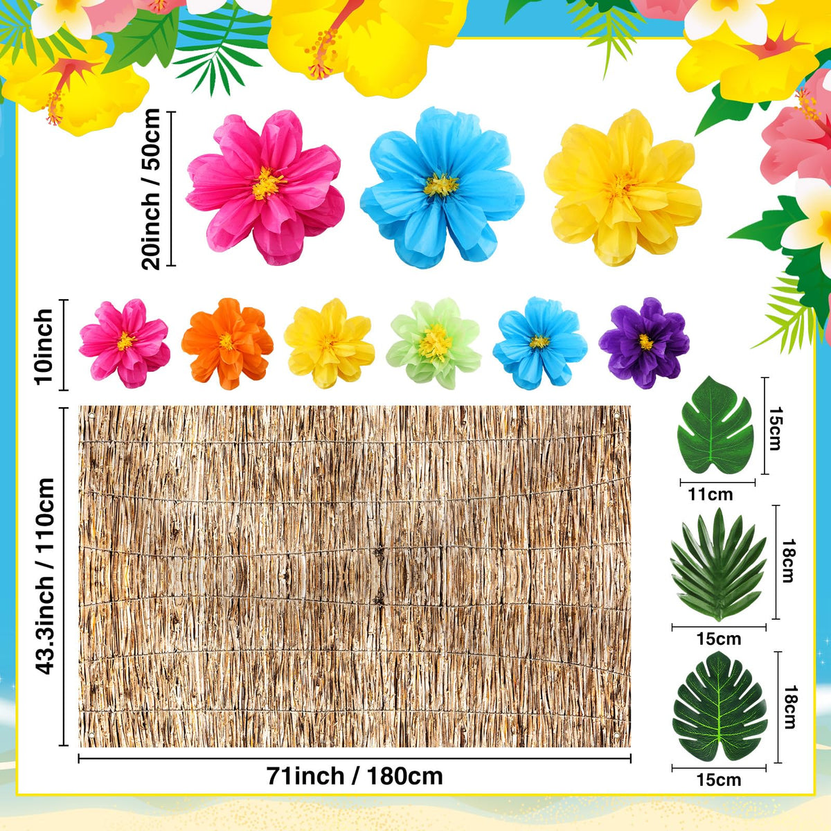 Canlierr large Hawaiian paper flowers add bold color to party decorations.