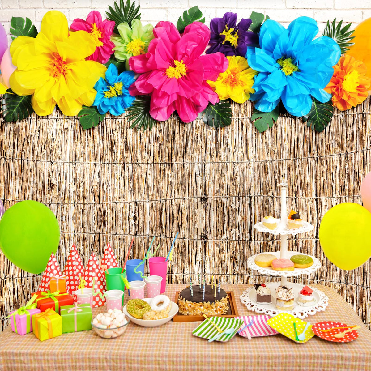 Canlierr reed backdrop with rope offers a rustic tropical setting.