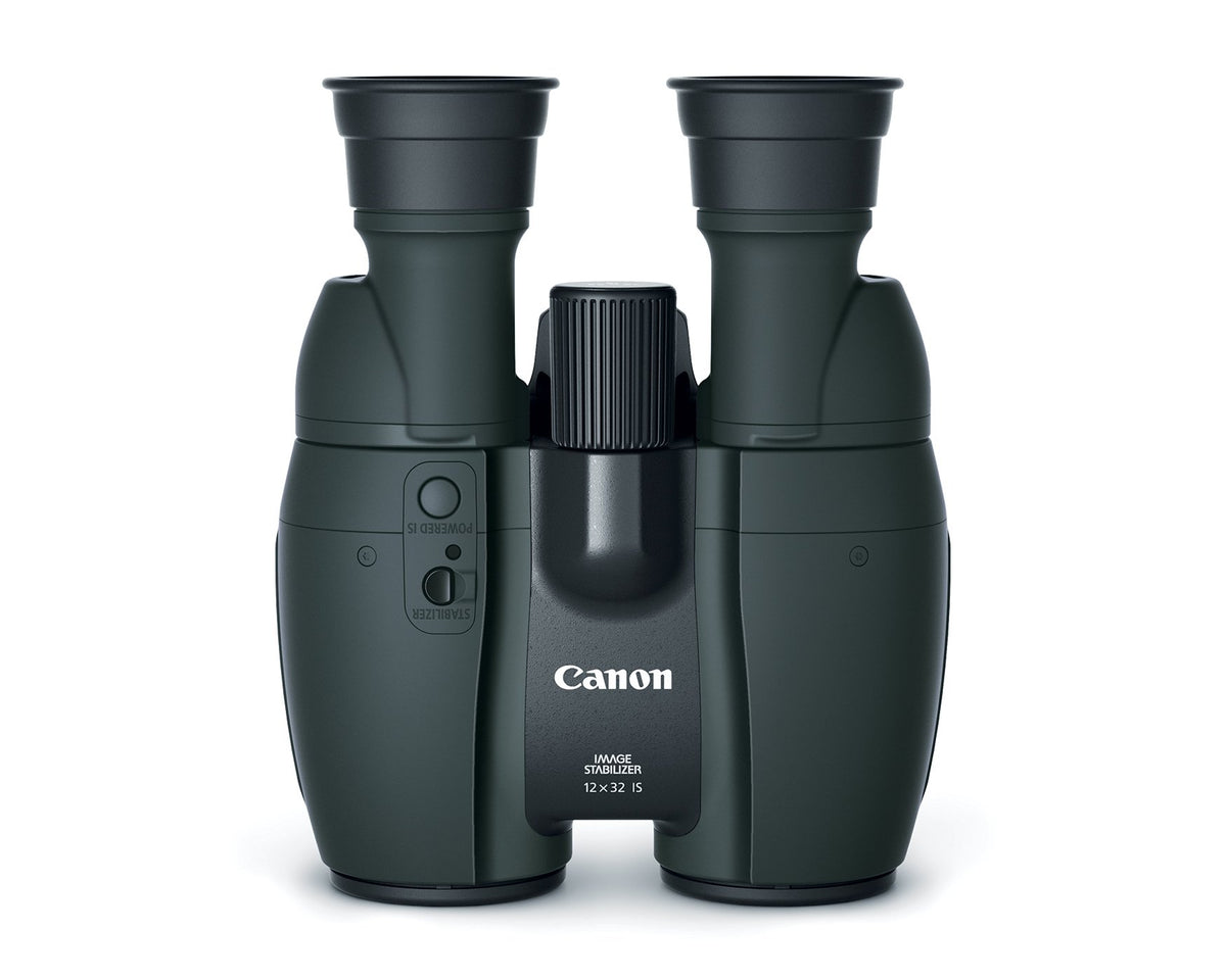 Canon 12x32 binoculars side grip highlighting ergonomic comfort during extended viewing.