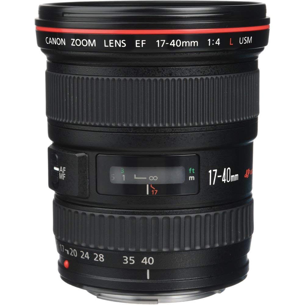 Canon 17-40mm f/4L ultra wide lens front view, ideal for landscapes.