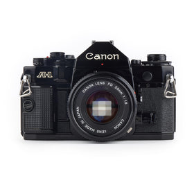 Canon A-1 body front view with compact control layout for quick shooting
