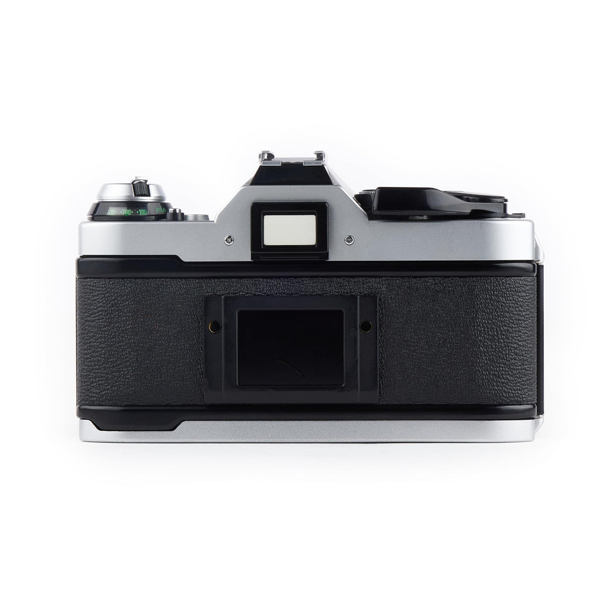 Canon AE-1 Program 50mm lens close-up emphasizes classic focal length for portraits.