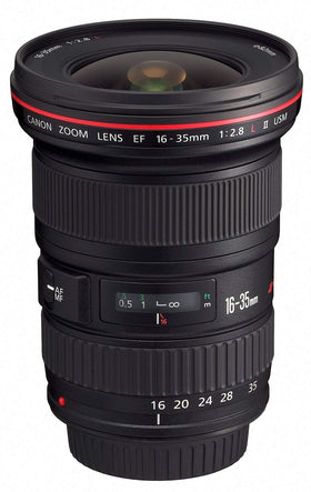 Canon EF 16-35mm zoom lens mounted on a camera for landscape use.