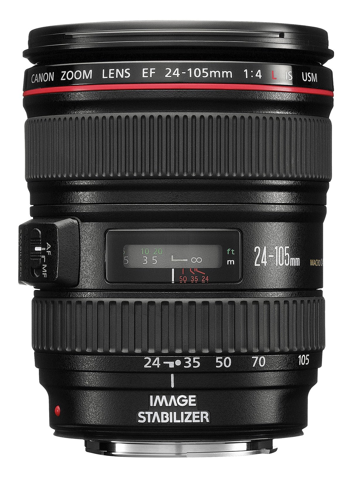 Canon EF 24-105mm f/4L IS USM lens front view, versatile travel zoom