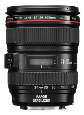 Canon EF 24-105mm f/4L IS USM lens front view, versatile travel zoom