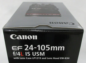 Canon EF 24-105mm f/4L IS USM lens in bag, 77mm filter size