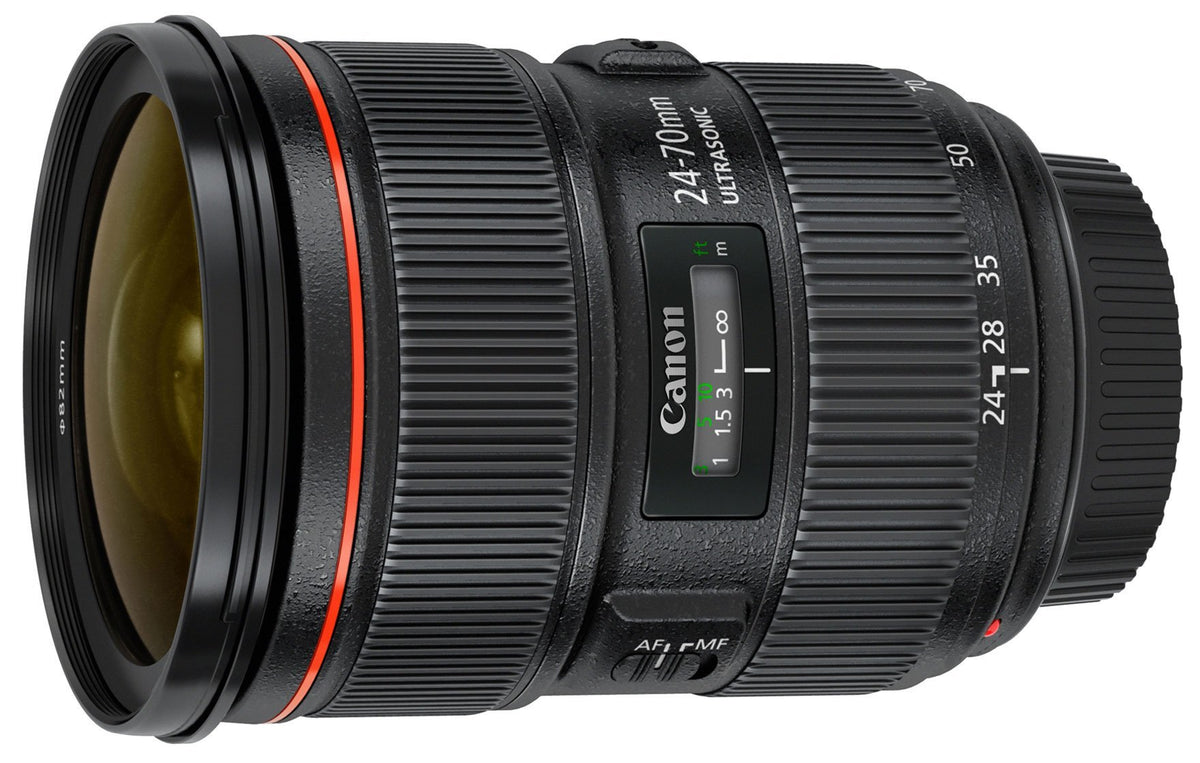Canon EF 24-70mm f/2.8L II USM front element with coatings for sharp results