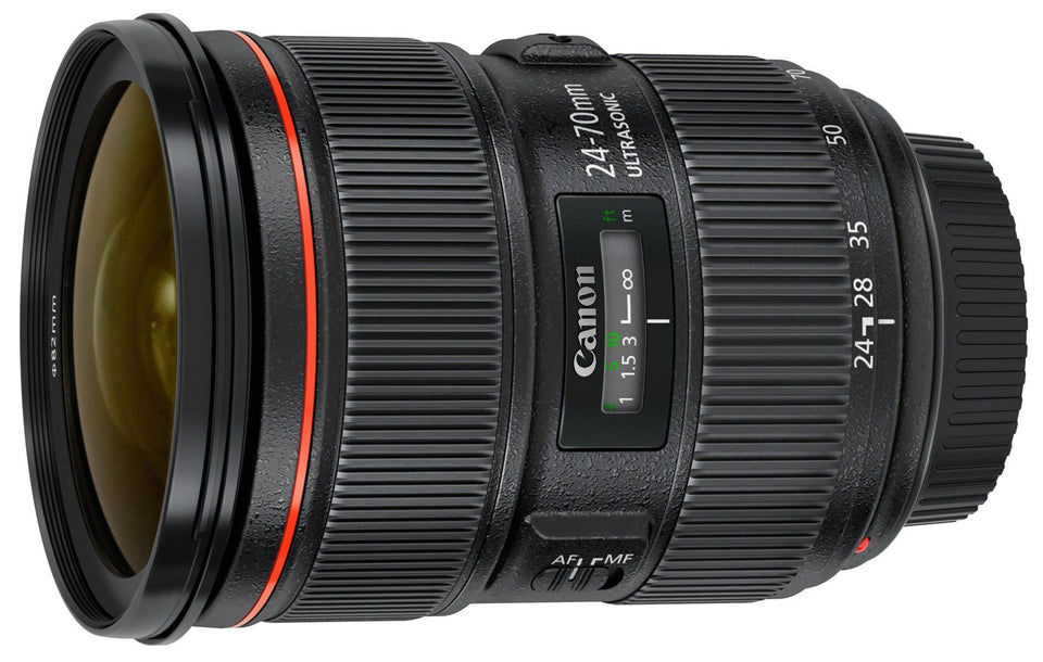 Canon EF 24-70mm f/2.8L II USM front element with coatings for sharp results