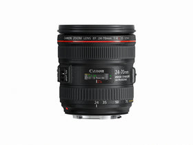 Canon EF 24-70mm f/4L IS USM front view showing compact L-series design for travel