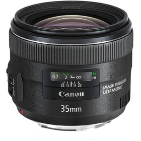 Canon EF 35mm f/2 IS USM lens in use in low-light conditions.