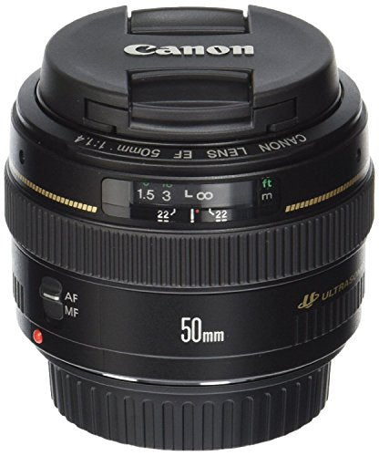 Canon EF 50mm f/1.4 USM lens close-up shows wide aperture for low-light shots