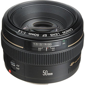 Canon EF 50mm f/1.4 USM lens USM motor label highlights fast, silent autofocus