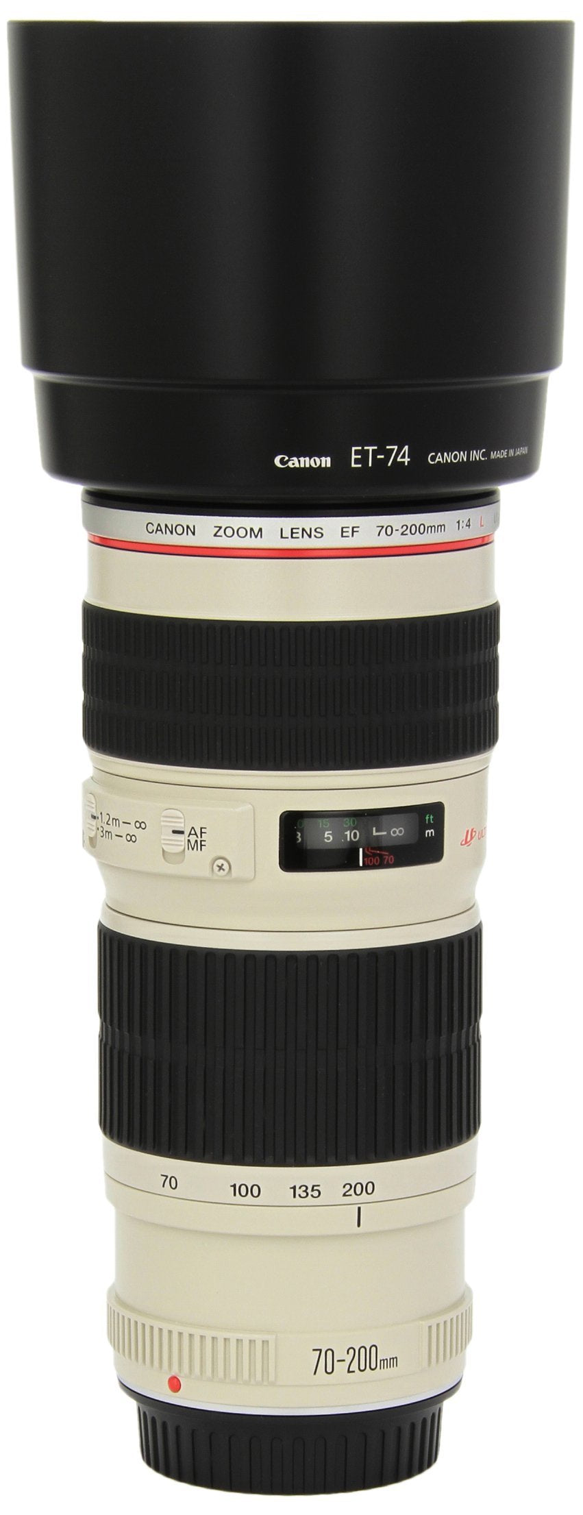 Canon EF 70-200mm f/4L USM lens side view, lightweight and versatile for travel.