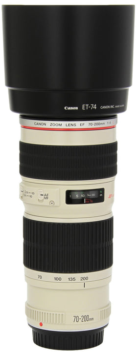 Canon EF 70-200mm f/4L USM lens side view, lightweight and versatile for travel.