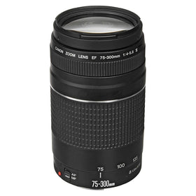 Canon EF 75-300mm III lens side view; compact telephoto option for travel.