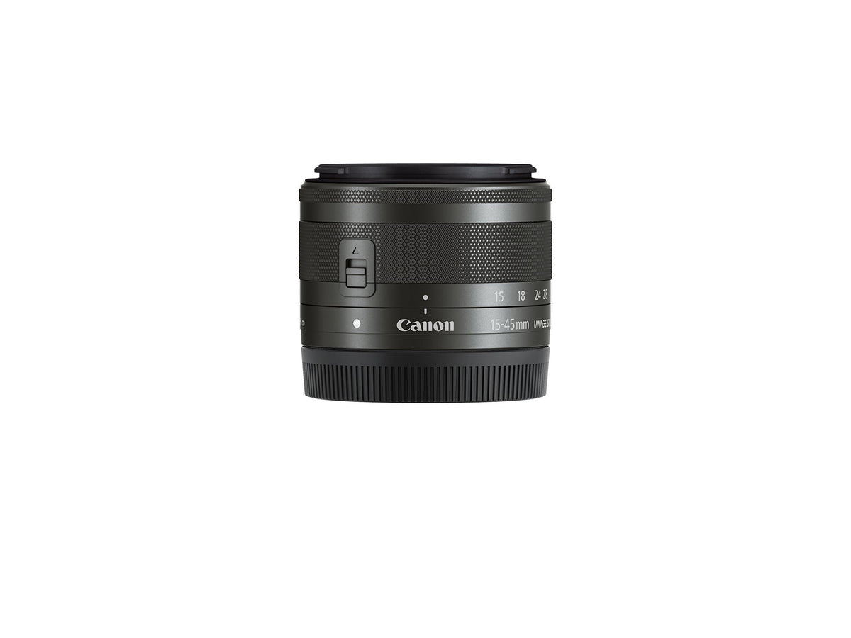 Canon EF-M 15-45mm graphite lens three aspheric elements for crisp scenery