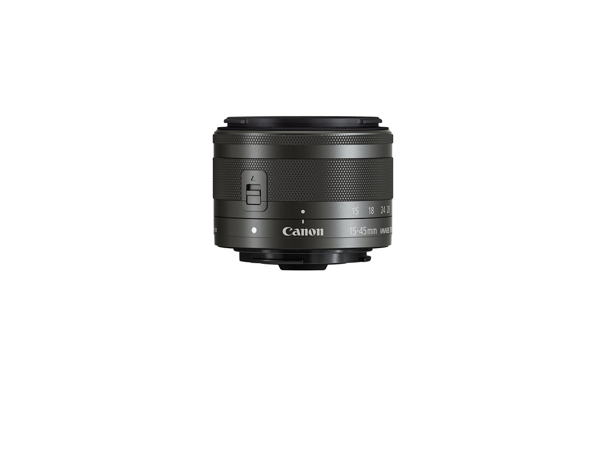 Canon EF-M 15-45mm graphite lens with STM autofocus for smooth video