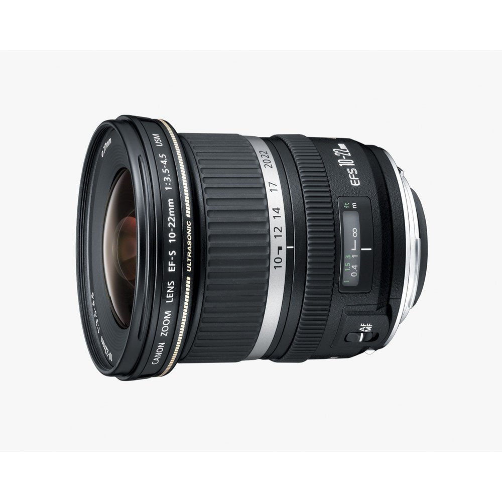 Canon EF-S 10-22mm lens mounted on camera for landscapes