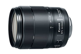 Close-up of the Canon EF-S 18-135mm lens front element highlighting compact design.
