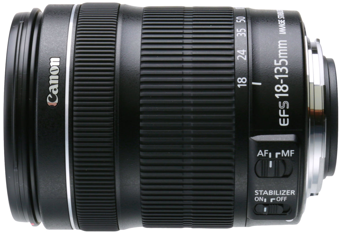 Canon EF-S 18-135mm lens front view for versatile travel photography.