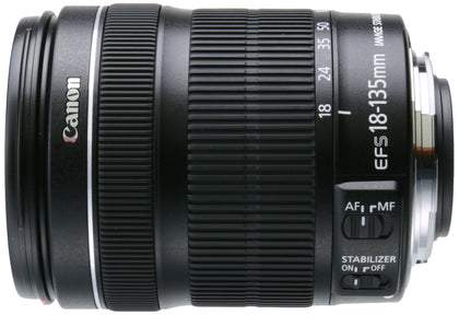 Canon EF-S 18-135mm lens front view for versatile travel photography.