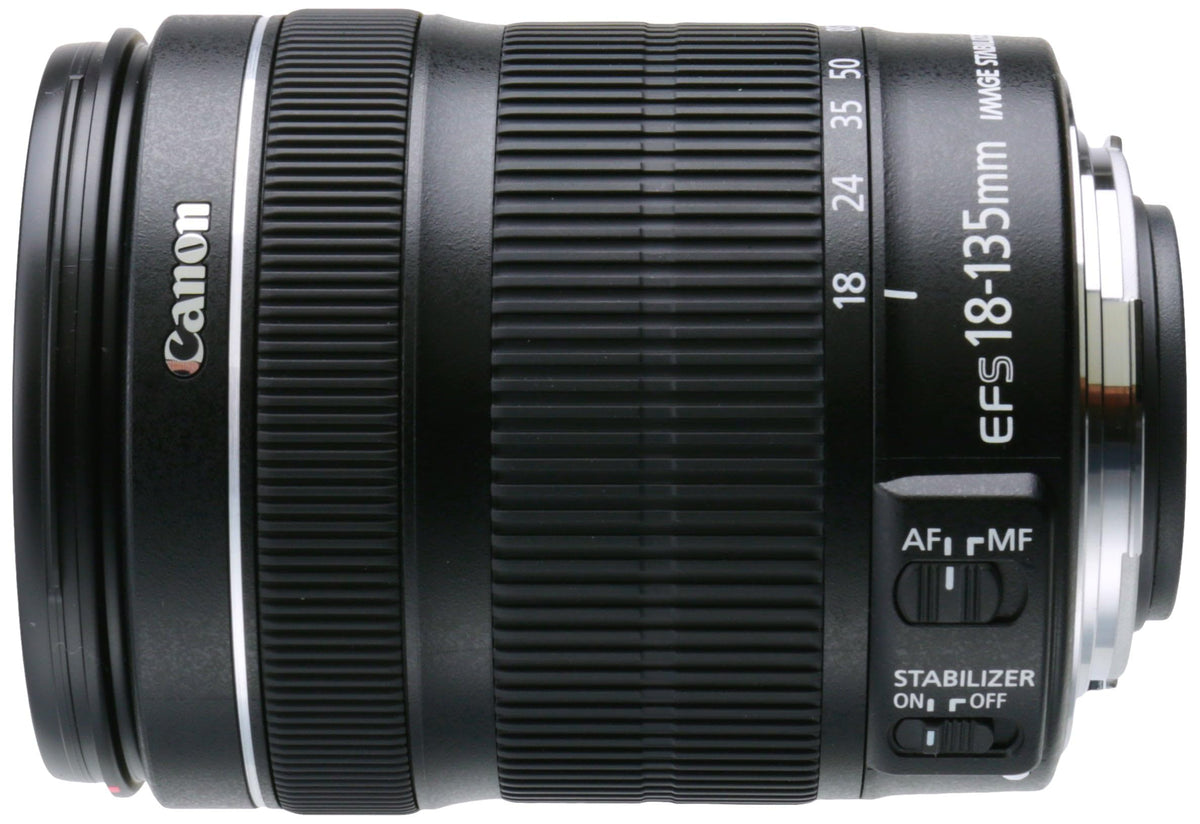 Canon EF-S 18-135mm at telephoto end showing 0.28x magnification potential.