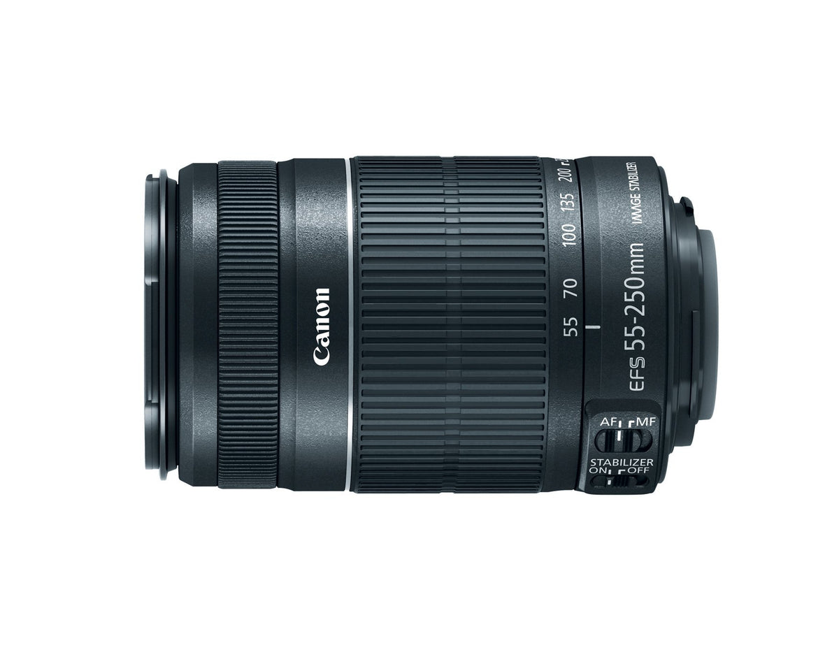 Canon EF-S 55-250mm telephoto zoom lens for APS-C cameras, ideal for distant subjects.