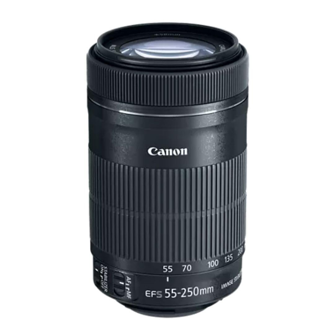 Canon EF-S 55-250mm IS STM lens side shot, versatile zoom for portraits
