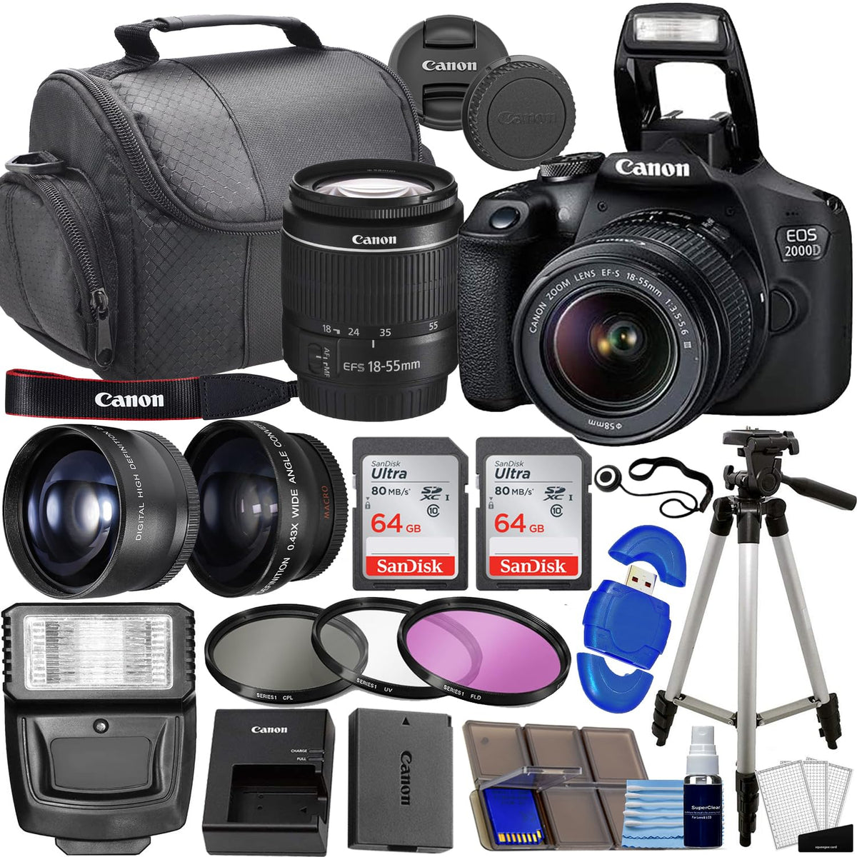Canon EOS 2000D body with ergonomic grip for comfortable handling.