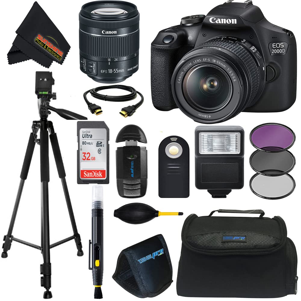 Canon EOS 2000D front view with kit lens for versatile shooting