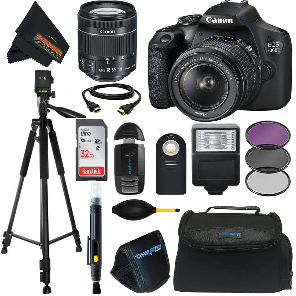 Canon EOS 2000D front view with kit lens for versatile shooting