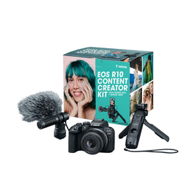 Canon EOS R10 content creator kit camera body held for crisp 4K vlogging