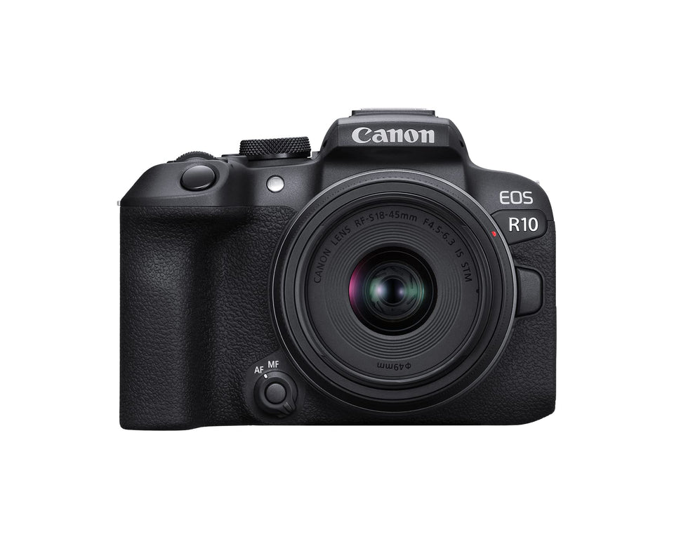 Canon EOS R10 Renewed front view, compact and travel-ready for everyday shoots.