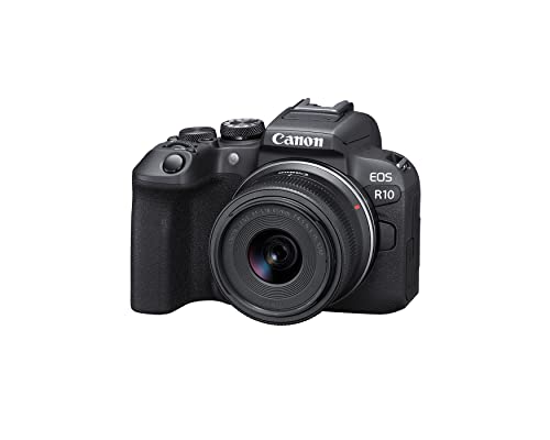 Canon EOS R10 Renewed side view with lens, versatile for handheld shooting.