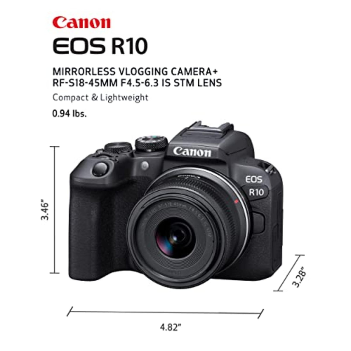 Canon EOS R10 with RF-S 18-45mm lens for versatile everyday shooting.