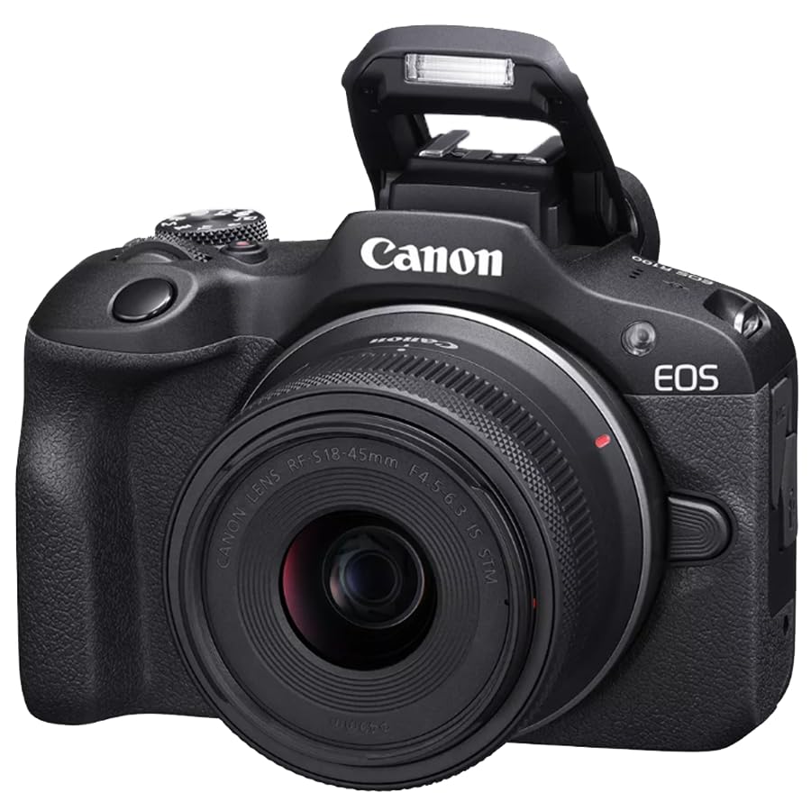 Canon EOS R100 dial controls close-up for intuitive manual adjustments.