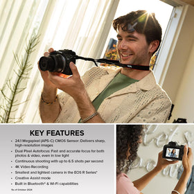 Canon EOS R100 Dual Pixel AF with eye detect supports confident portraits.
