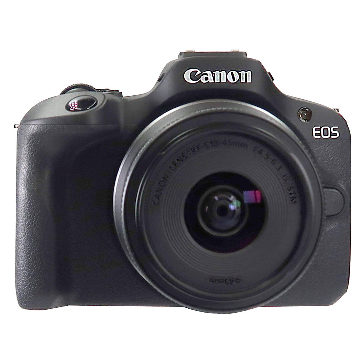 Canon EOS R100 front view with kit lens for versatile everyday photography
