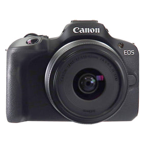 Canon EOS R100 front view with kit lens for versatile everyday photography