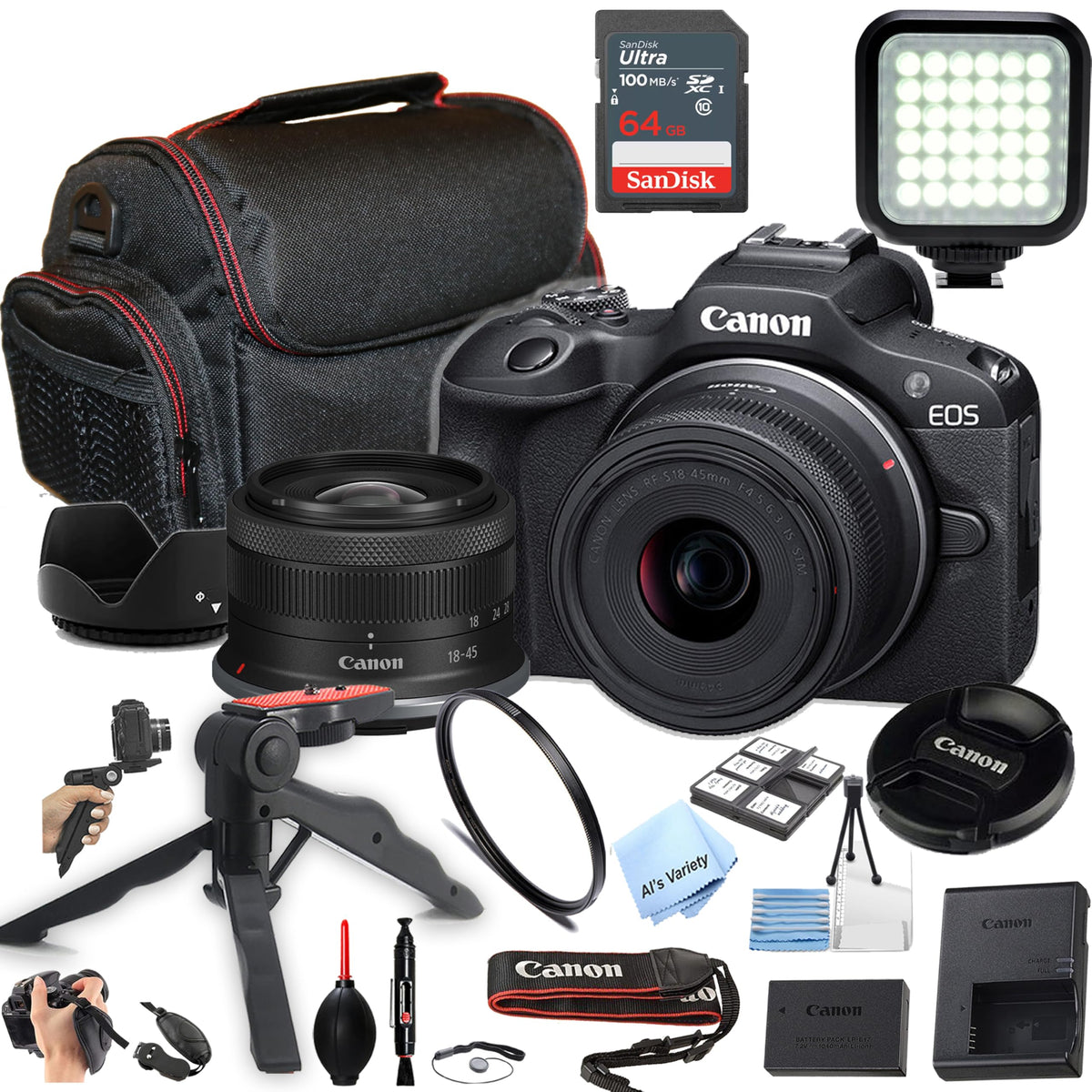 Canon EOS R100 front view showing compact body for travel and daily shoots