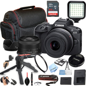 Canon EOS R100 front view showing compact body for travel and daily shoots