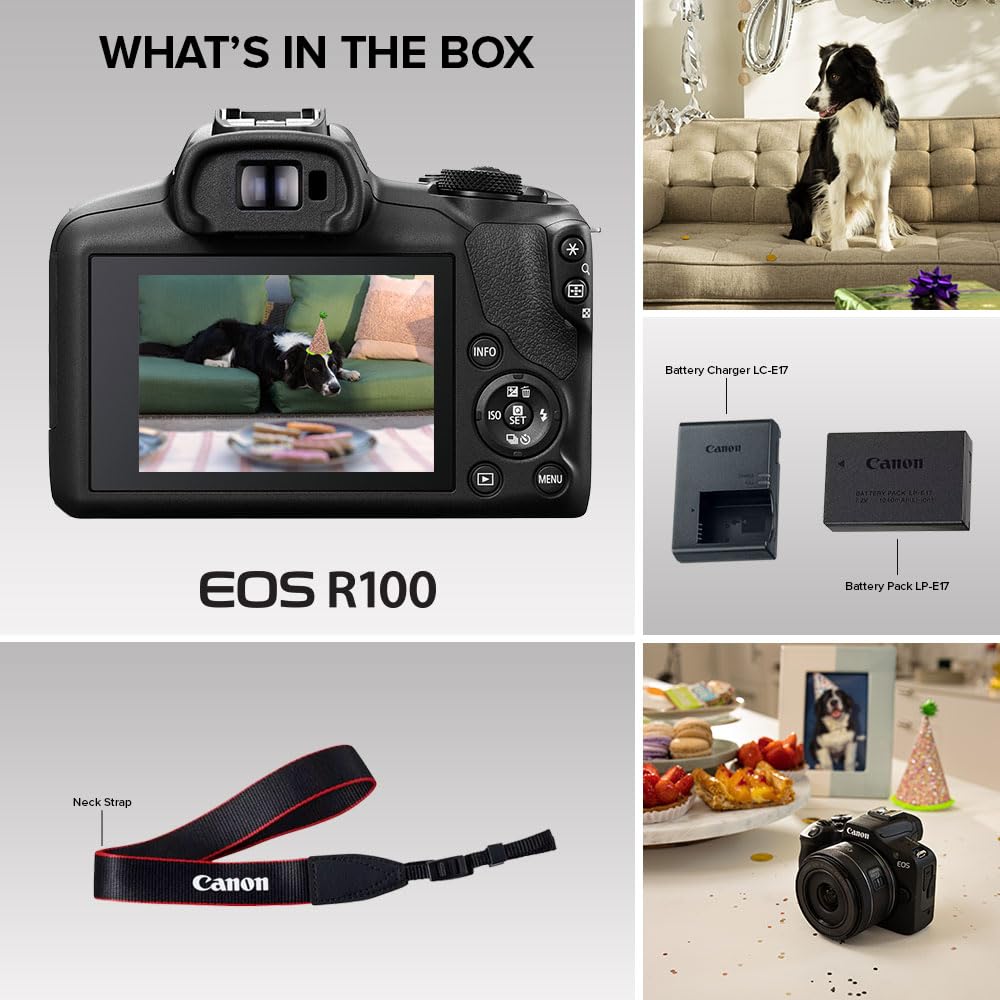 Canon EOS R100 in use with lens demonstrates portable content creation.