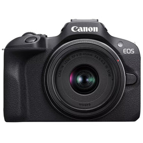 Canon EOS R100 with RF-S 18-45mm lens in-hand for versatile everyday shooting.