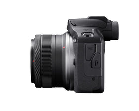 Canon EOS R100 side view highlighting compact body and grip