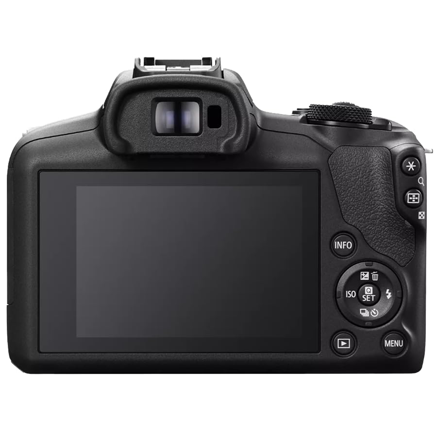Canon EOS R100 side view highlighting slim profile for easy transport.