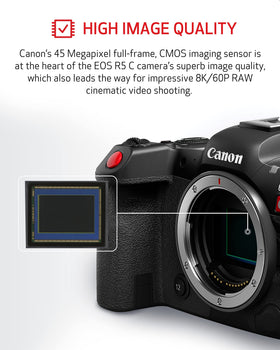 Canon EOS R5 C 8K-60P RAW video for cinematic quality in projects.