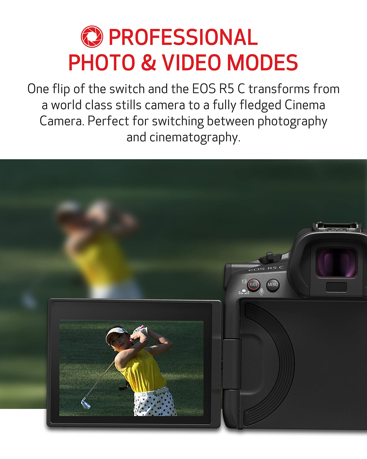 Canon EOS R5 C Dual Pixel AF with ITR AF X tracks fast subjects clearly.