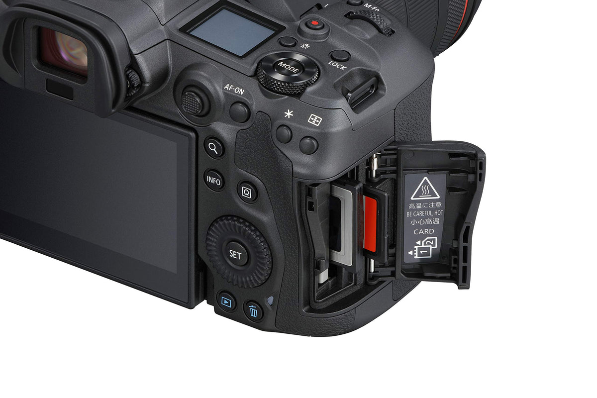 Canon EOS R5 dual memory slots support reliable backups and overflow recording.